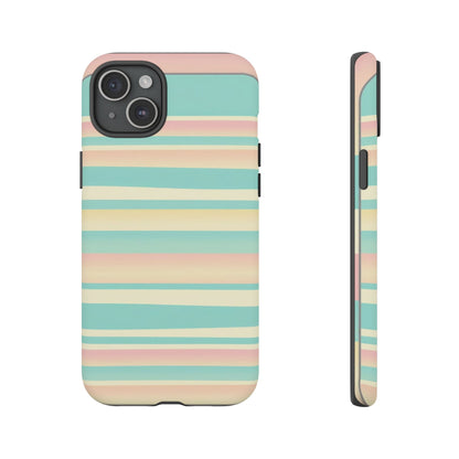 Pastel Striped Tough Phone Case — Mint, Peach & Cream Protective Cover