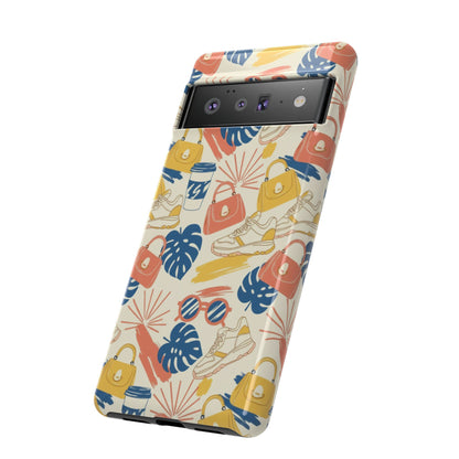 Tough Cases: Retro Summer Pattern Phone Case – Sunglasses, Sneakers & Tropical Leaves