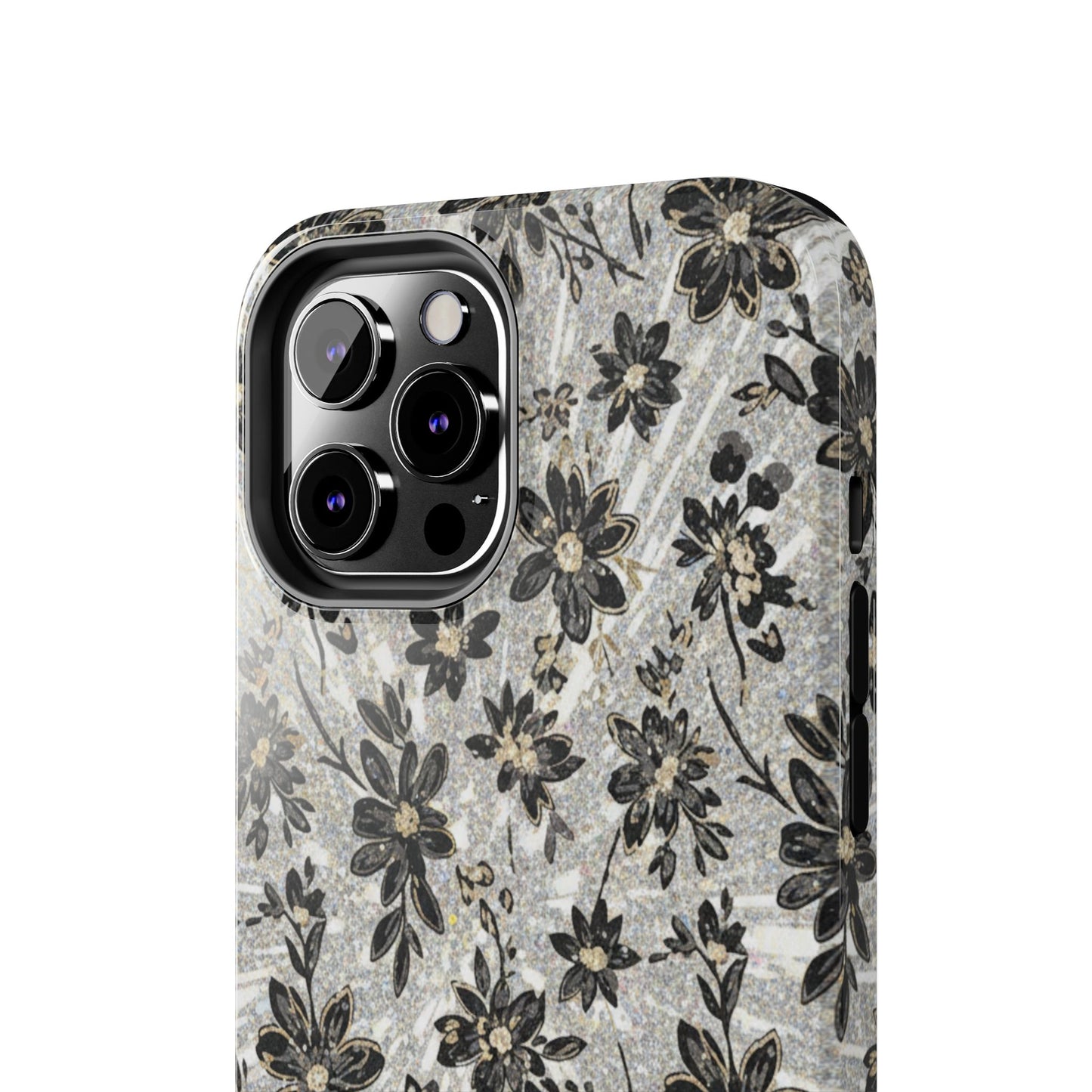 Floral Vintage Tough Phone Case — Black & Gray Rustic Flower Protective Case