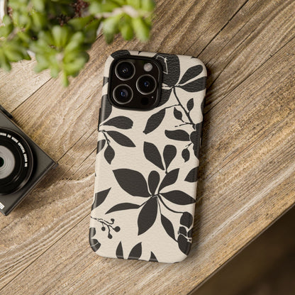 Black Floral Pattern Phone Case — Monochrome Botanical Tough Case