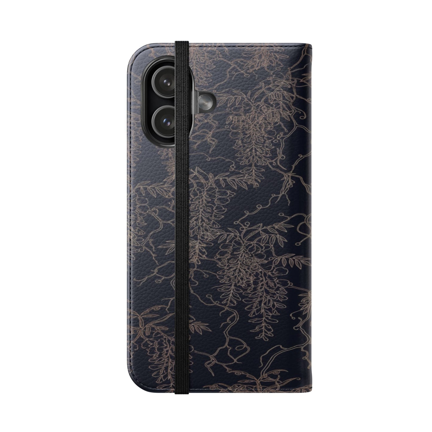 Botanical Noir Flip Phone Case — Dark Floral Wallet Cover with Card Slots