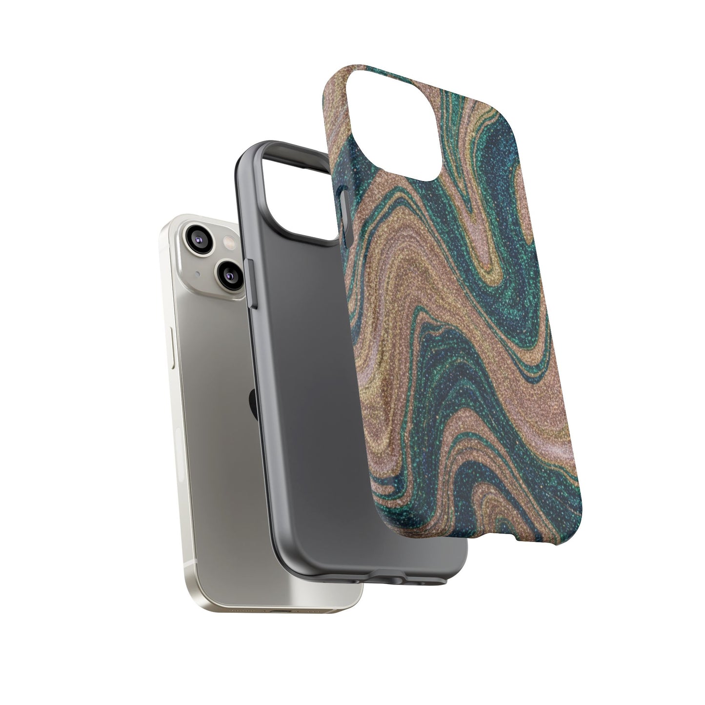 Marbled Teal & Gold Phone Case — Glitter Swirl Tough Case