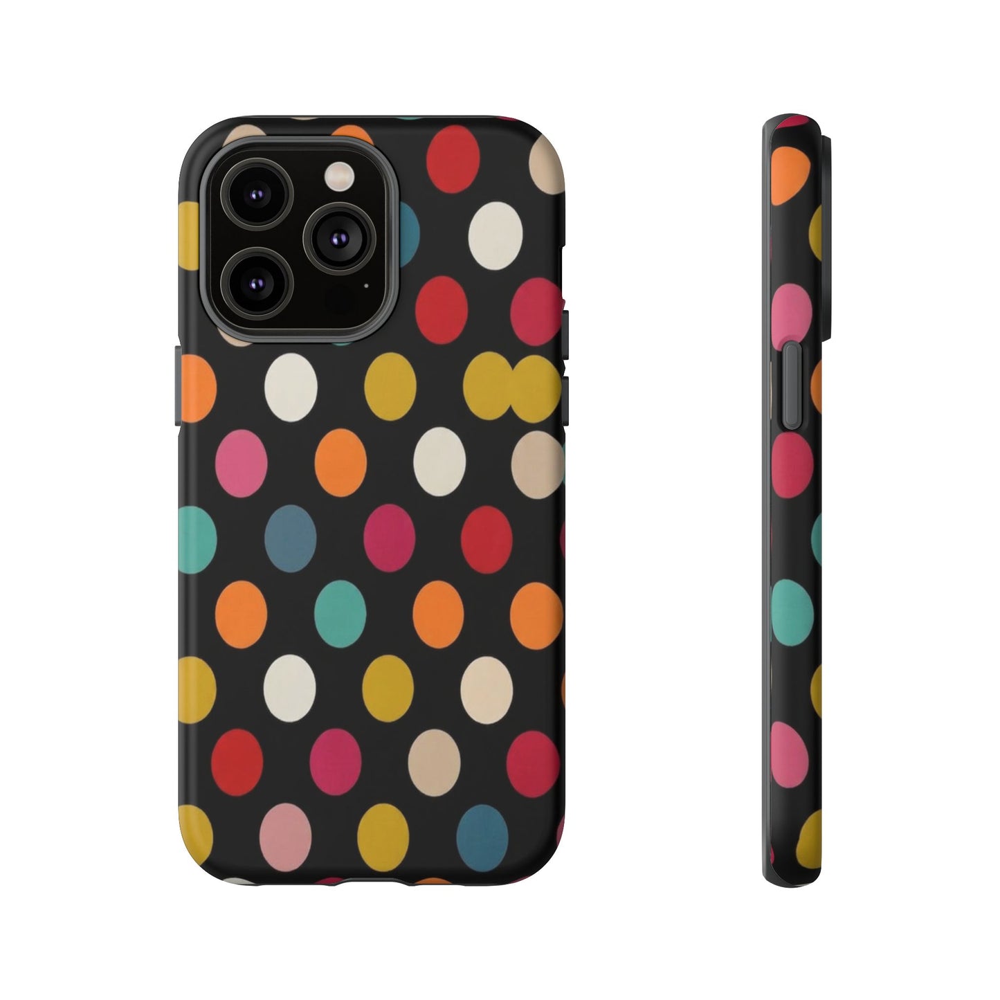 Polka Dot Tough Phone Case – Colorful Retro Dots on Black