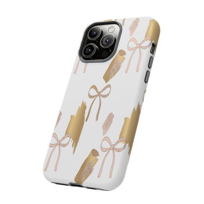 Phone Case — Gold Brushstroke & Blush Bow Pattern