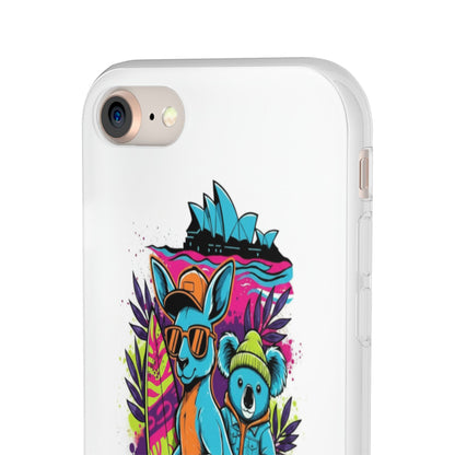 Kangaroo & Koala Surf Phone Case — Neon Aussie Beach Vibes Flexible Case