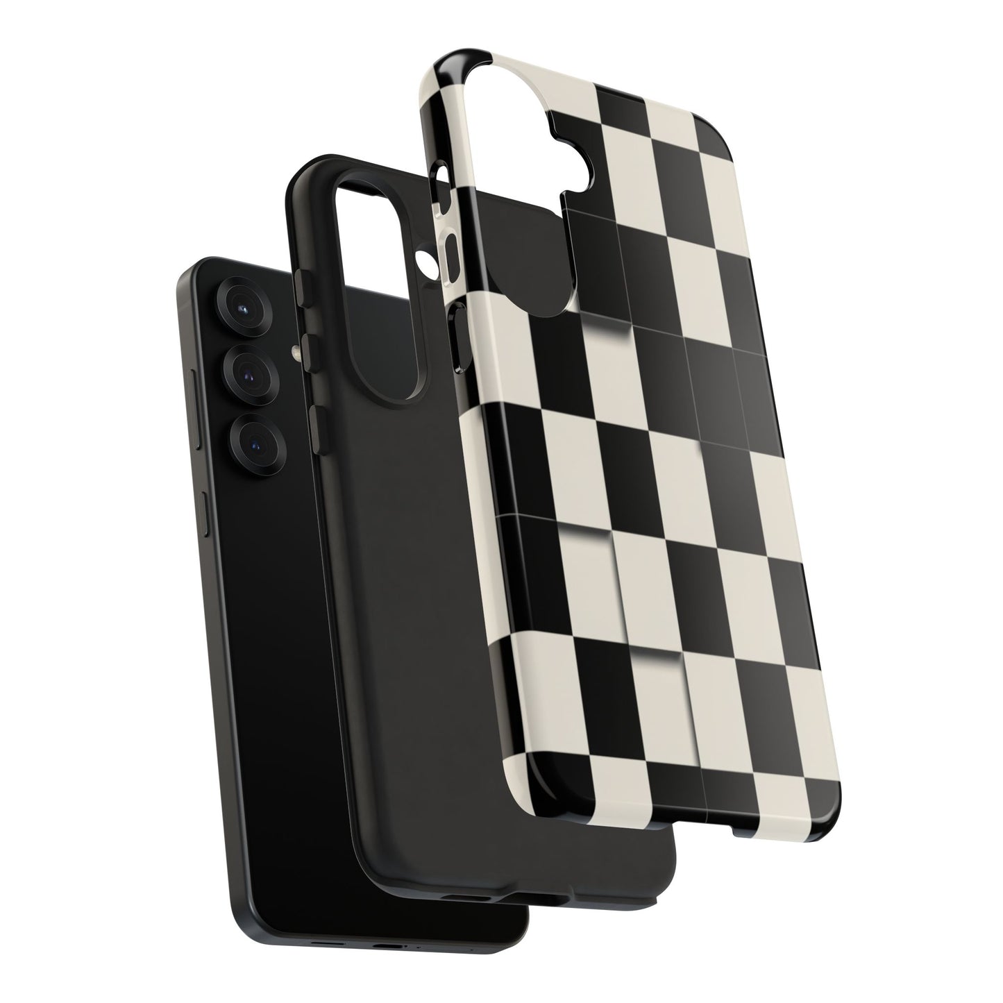 Checkerboard Tough Phone Case — Classic Black & Cream Grid Protective Cover