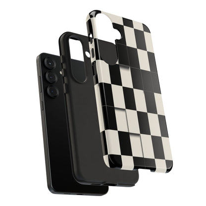 Checkerboard Tough Phone Case — Classic Black & Cream Grid Protective Cover