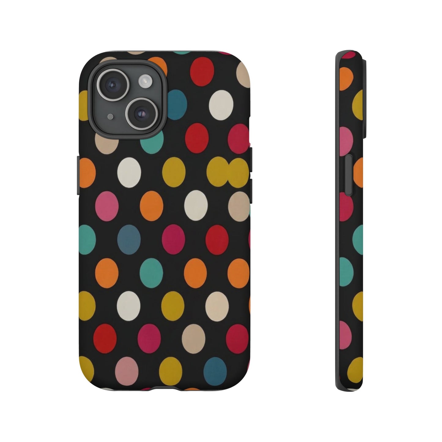 Polka Dot Tough Phone Case – Colorful Retro Dots on Black