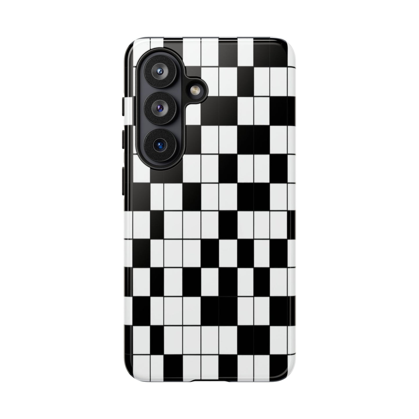 Crossword Grid Phone Case — Black & White Puzzle Pattern Tough Phone Cover