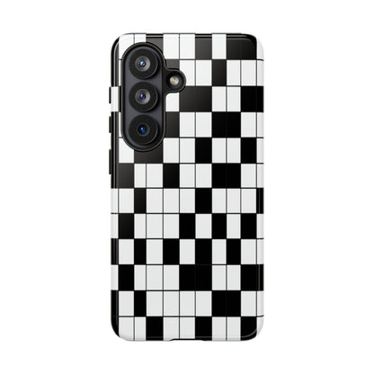 Crossword Grid Phone Case — Black & White Puzzle Pattern Tough Phone Cover