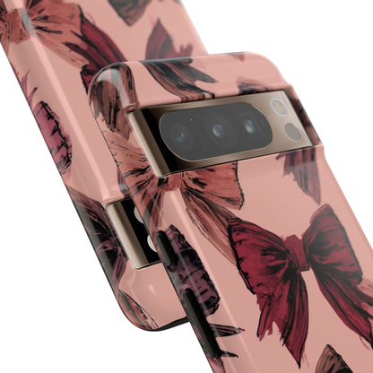 Bow Pattern Tough Phone Case — Pink Watercolor Bows Protective iPhone Cover