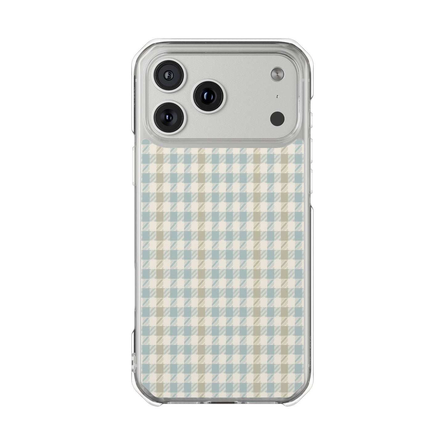 Clear Magnetic Phone Case — Pastel Blue Gingham Protective Cover