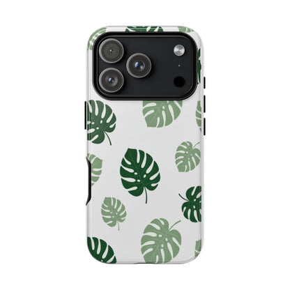 Monstera Leaf Tough Phone Case – Tropical Green Palm Pattern Protective Cover
