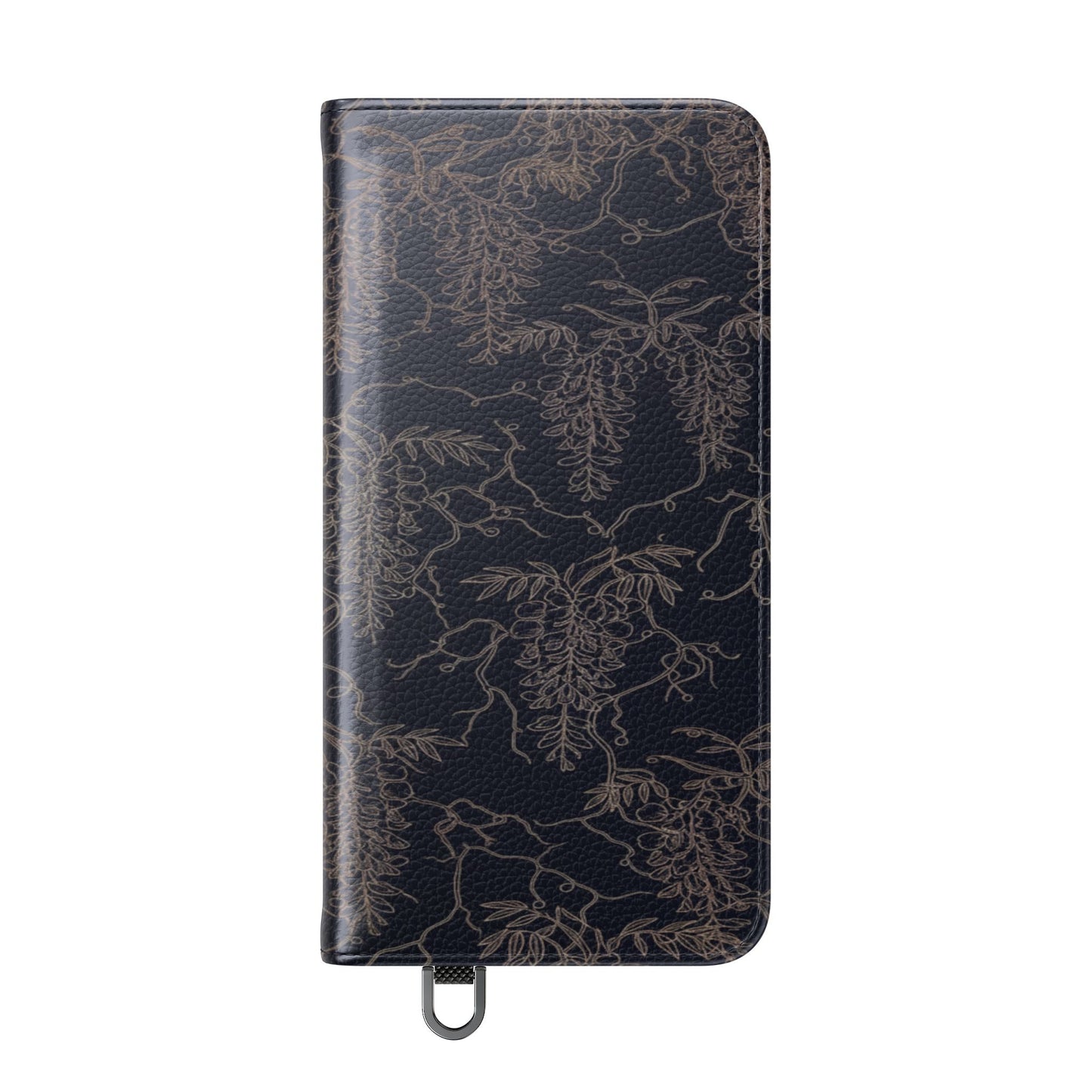 Botanical Noir Flip Phone Case — Dark Floral Wallet Cover with Card Slots