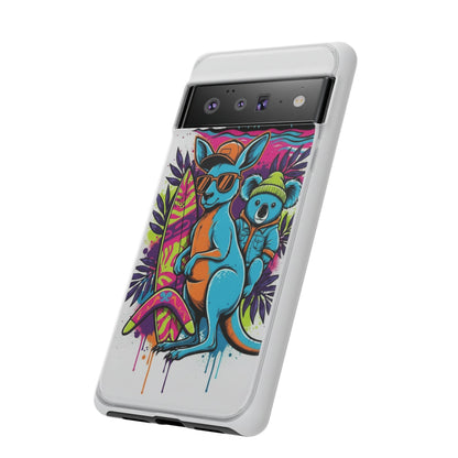 Kangaroo & Koala Surf Phone Case — Retro Neon Beach Art Tough Case