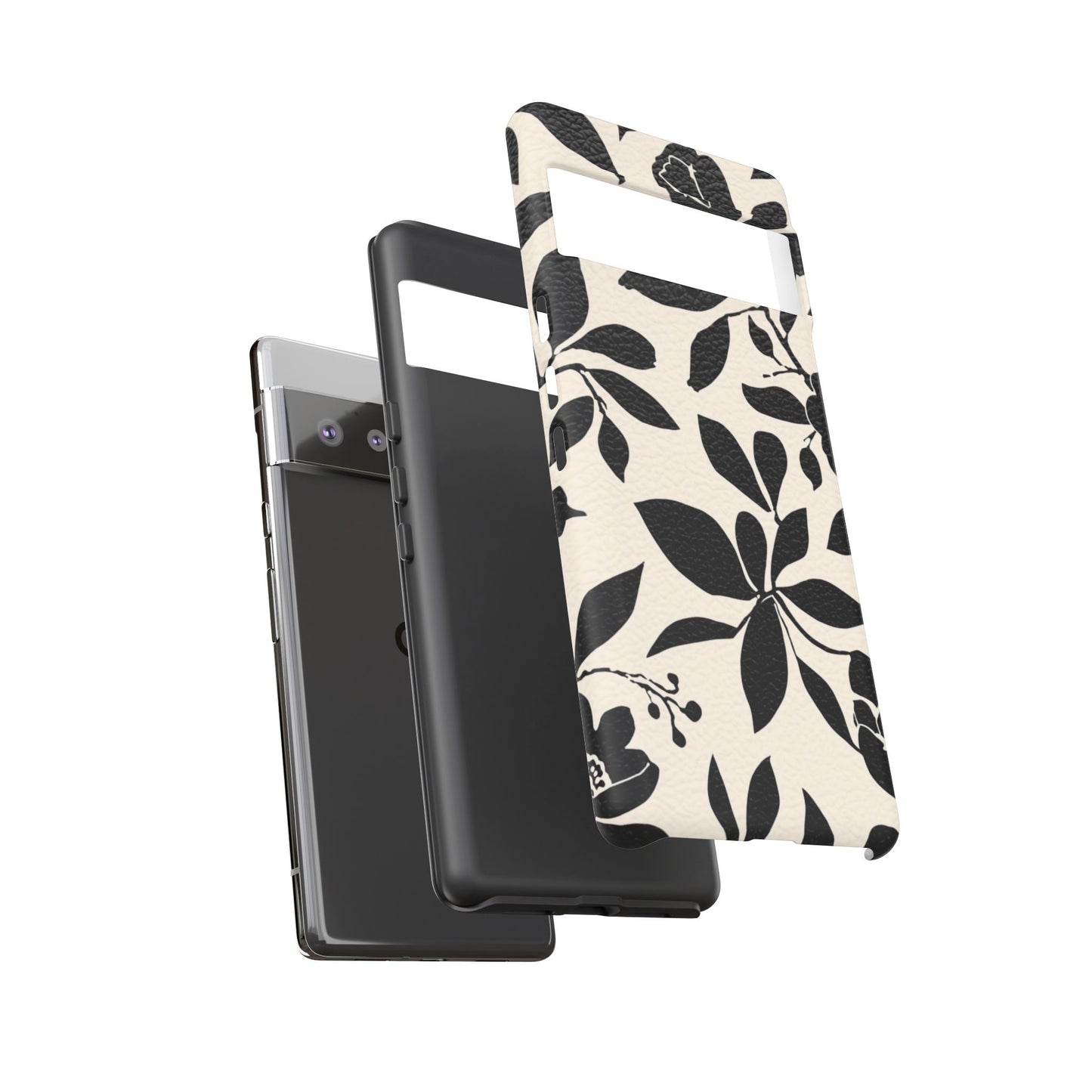 Black Floral Pattern Phone Case — Monochrome Botanical Tough Case