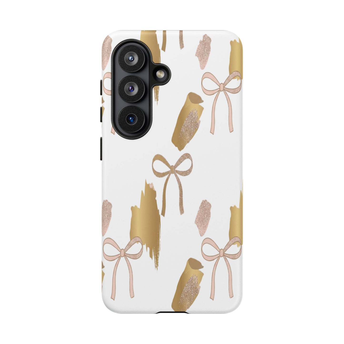 Phone Case — Gold Brushstroke & Blush Bow Pattern