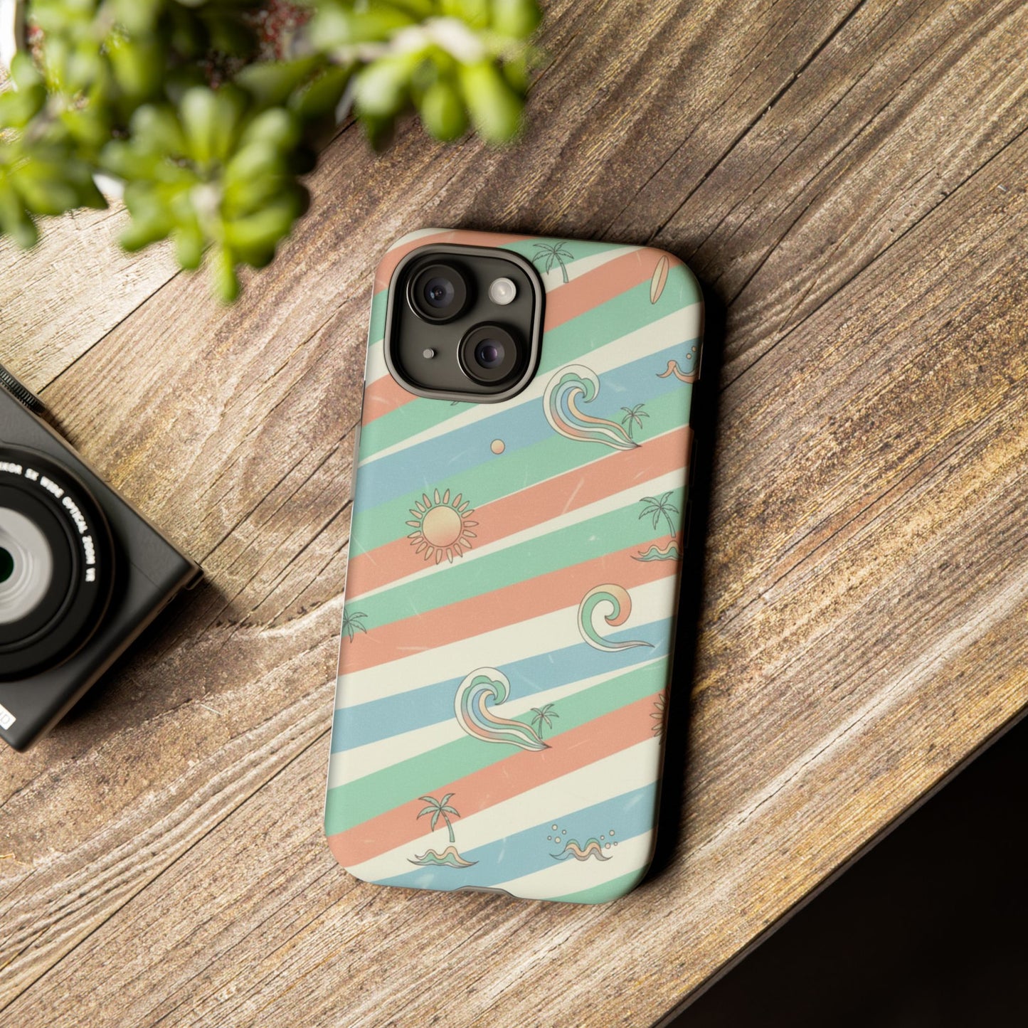Surf Stripe Tough Phone Case — Retro Beach Waves Pattern