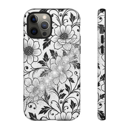 Floral Lace Phone Case — Black & White Vintage Flower Protective Case
