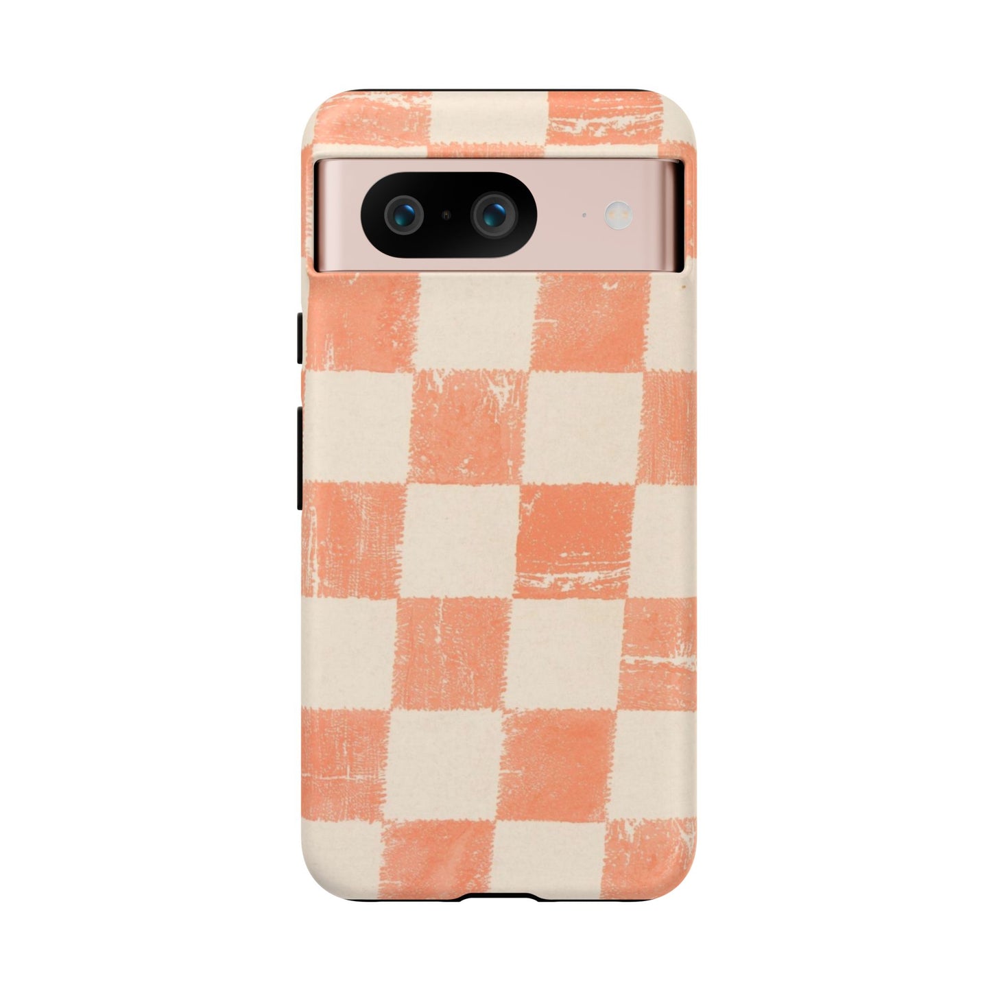 Peach Checkerboard Tough Phone Case — Retro Distressed Grid Design