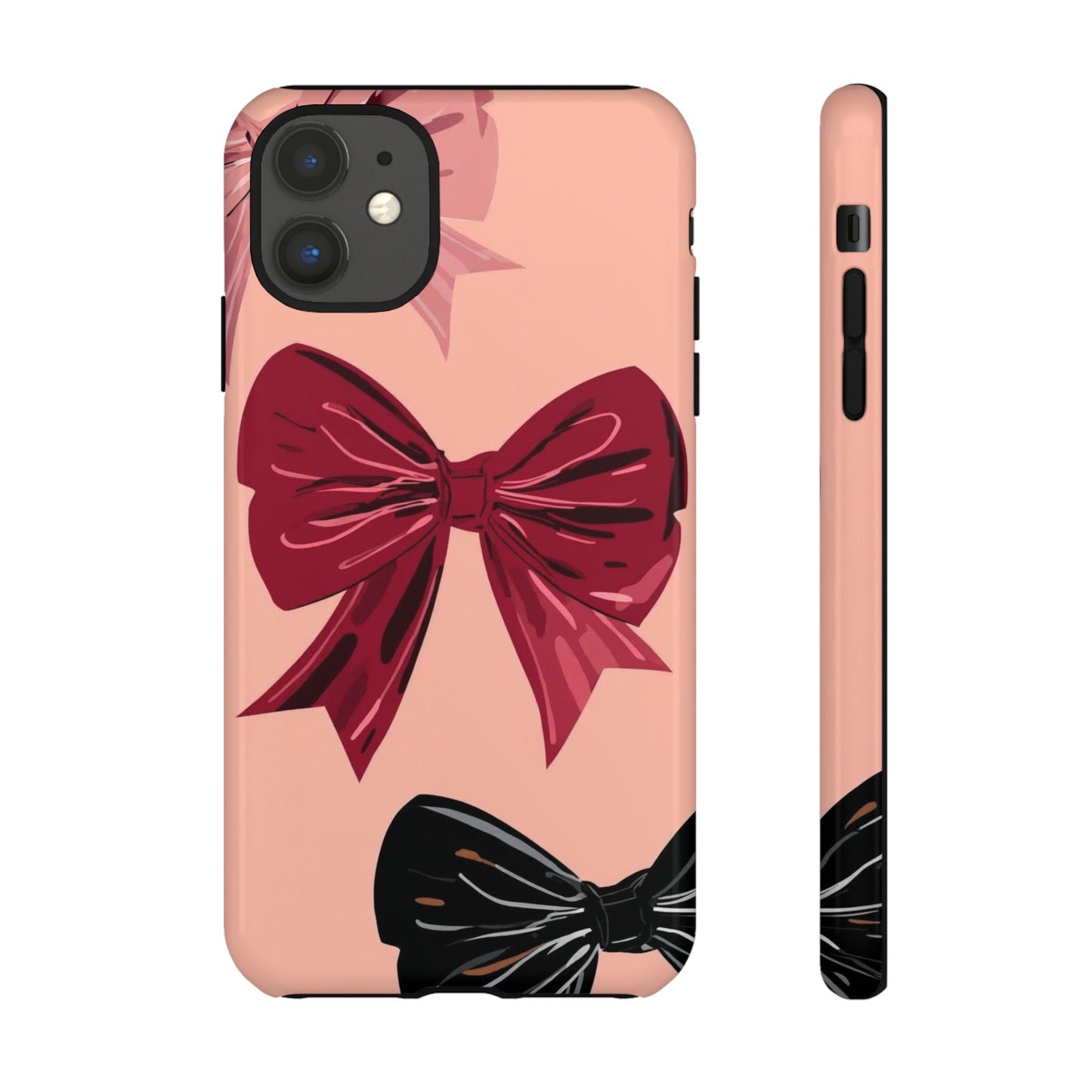 Bow Pattern Tough Phone Case — Pink, Red & Black Decorative Bows