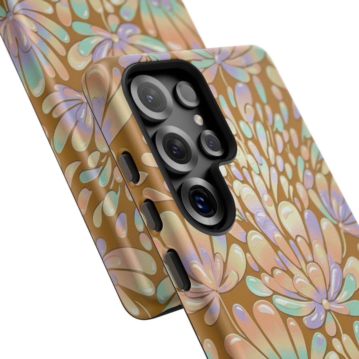 Floral Burst Tough Phone Case – Gold Pastel Botanical Protection
