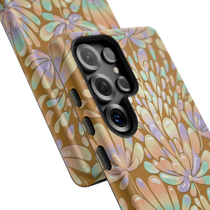 Floral Burst Tough Phone Case – Gold Pastel Botanical Protection