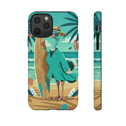 Phone Case — Retro Dressed Seagull Surfing Beach Illustration