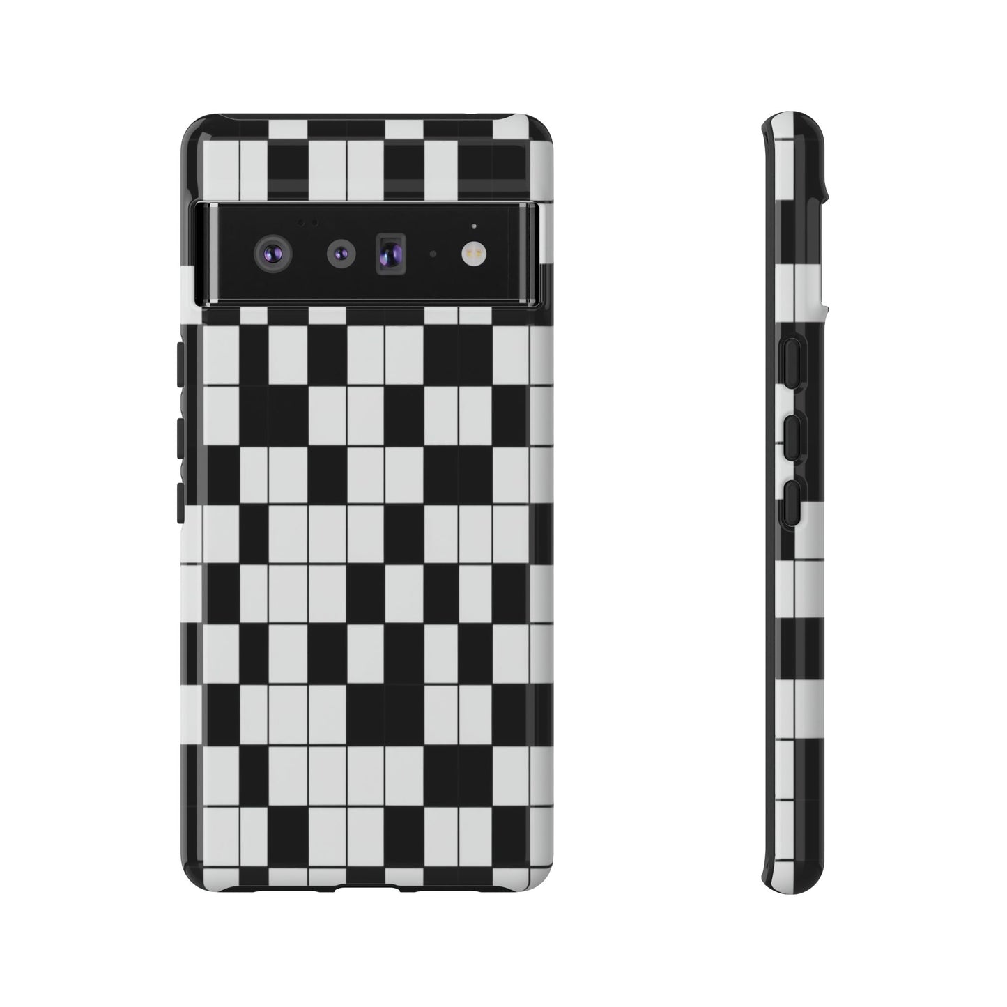 Crossword Grid Phone Case — Black & White Puzzle Pattern Tough Phone Cover