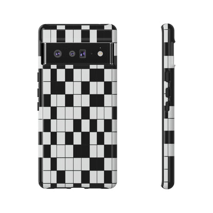 Crossword Grid Phone Case — Black & White Puzzle Pattern Tough Phone Cover
