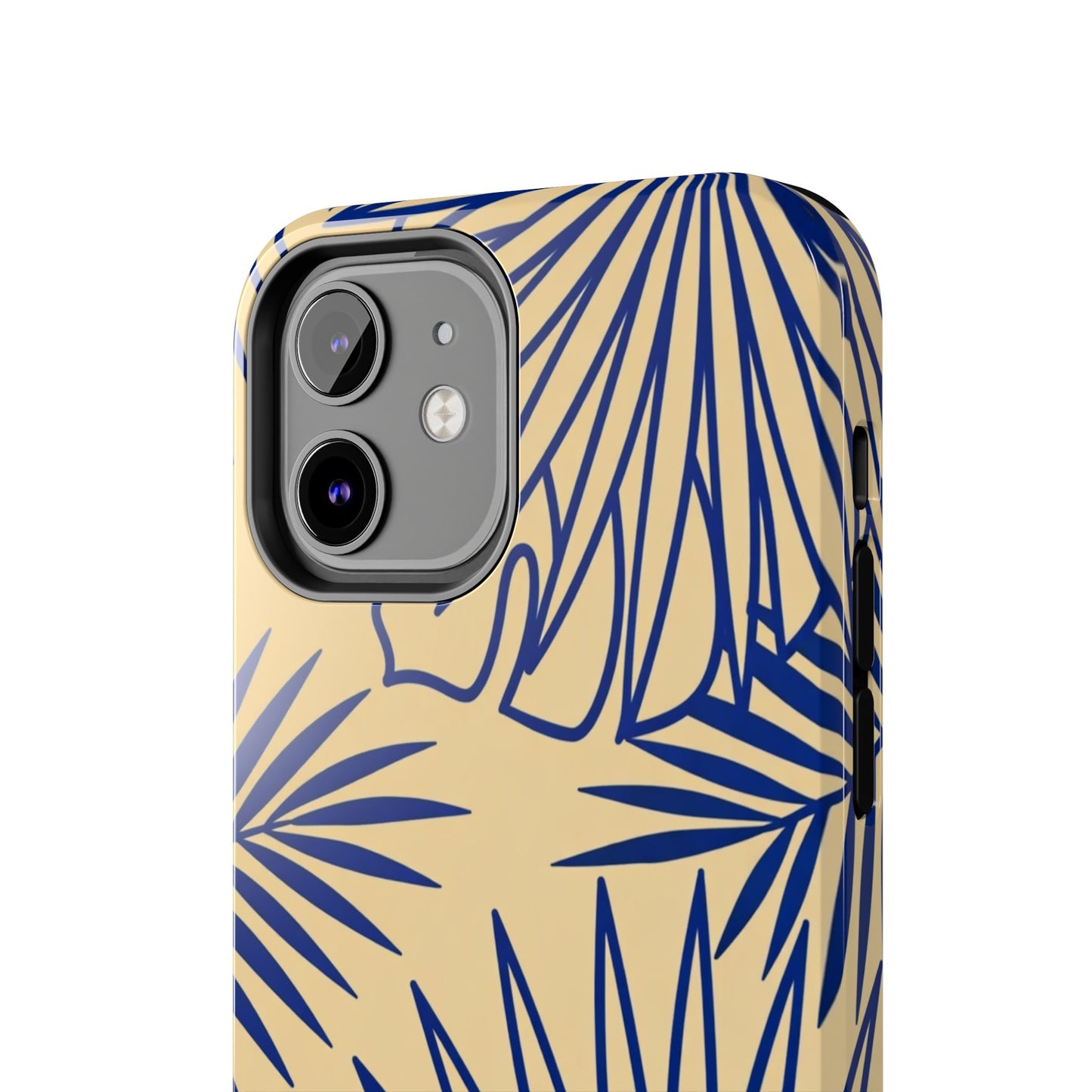 Tropical Palm Pattern Tough Phone Case — Navy Blue Fan Leaves on Sand