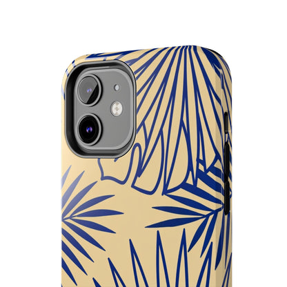 Tropical Palm Pattern Tough Phone Case — Navy Blue Fan Leaves on Sand