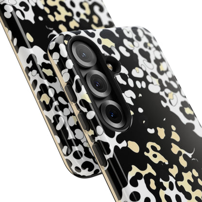 Leopard Splash Tough Phone Case — Black & Cream Animal Print Protective Cover
