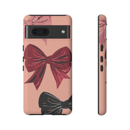 Bow Pattern Tough Phone Case — Pink, Red & Black Decorative Bows