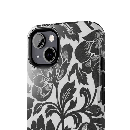 Tough Phone Case — Black & White Vintage Floral Protective Cover