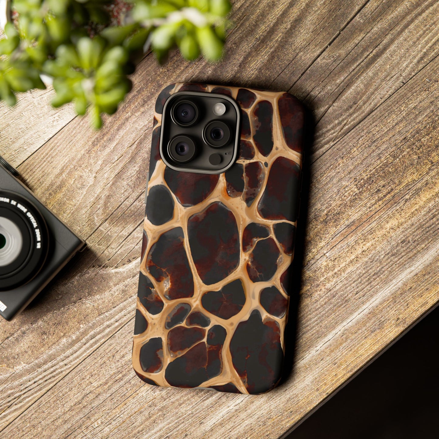 Phone Case — Brown Leather Dot Texture Rugged Protective Cover