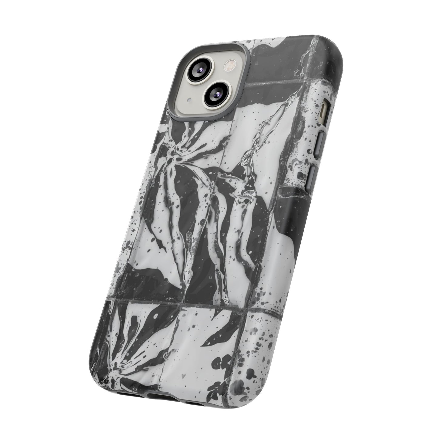 Monochrome Tile Floral Tough Phone Case