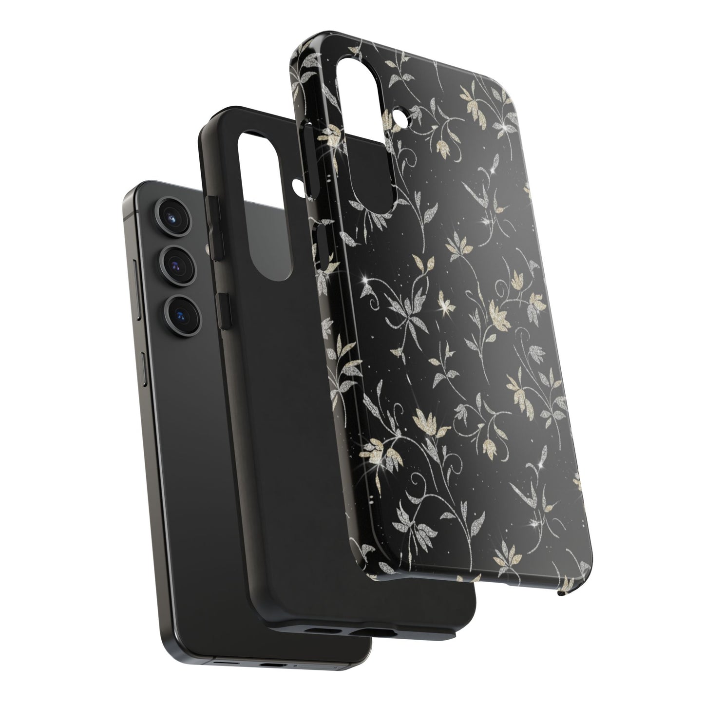 Floral Noir Tough Phone Case — Vintage Black Botanical Protective Cover