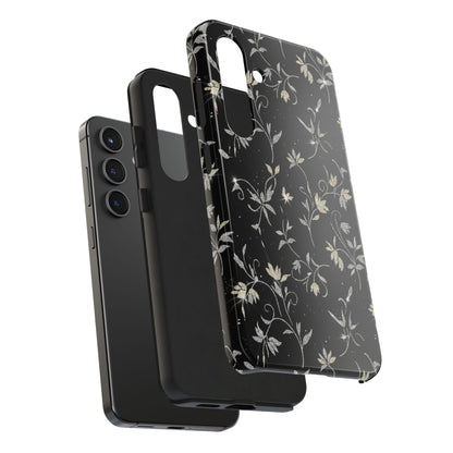 Floral Noir Tough Phone Case — Vintage Black Botanical Protective Cover