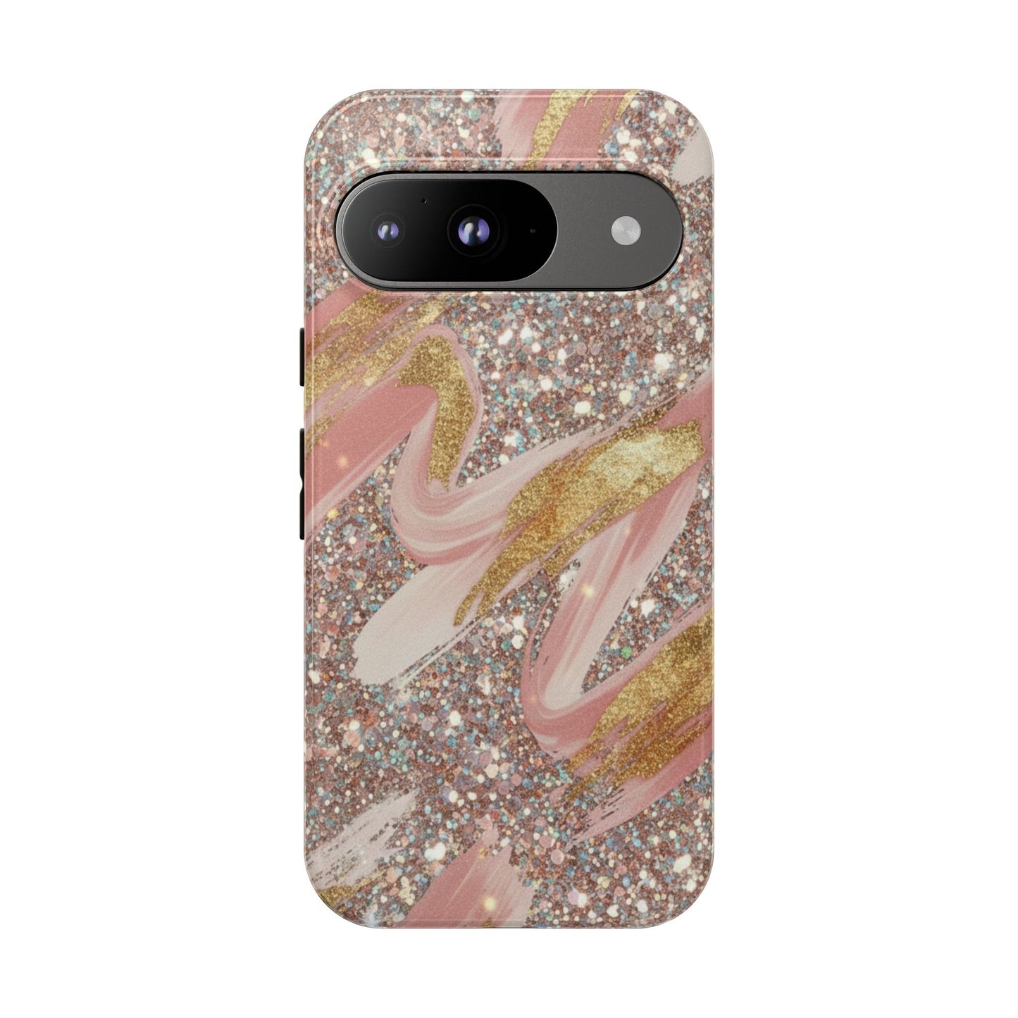 Glitter Blush Marble Phone Case — Pink Gold Swirl Tough Case