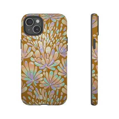 Floral Burst Tough Phone Case – Gold Pastel Botanical Protection