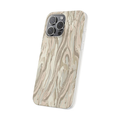 Neutral Marble Swirl Flexi Phone Case — Beige Abstract Protective Cover