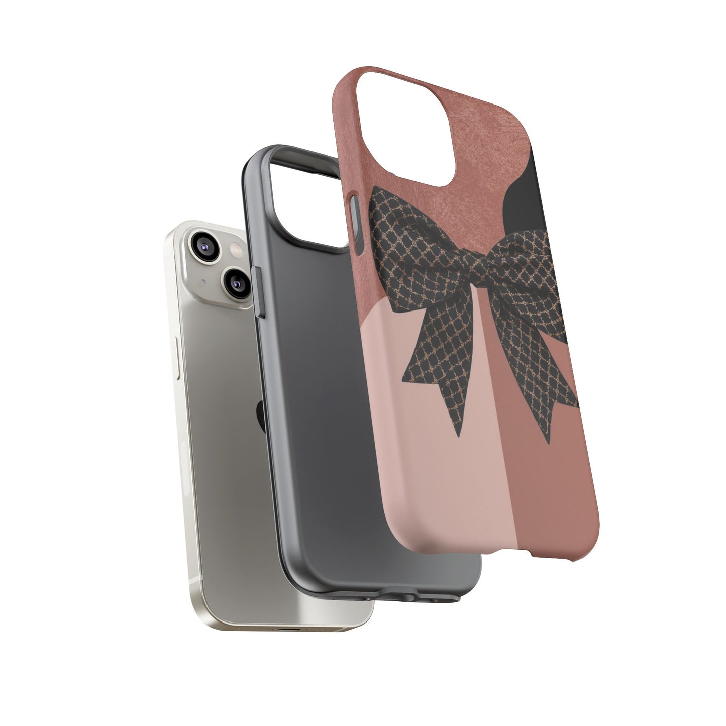 Bow Stripe Tough Phone Case – Pink Mauve Protective Cover