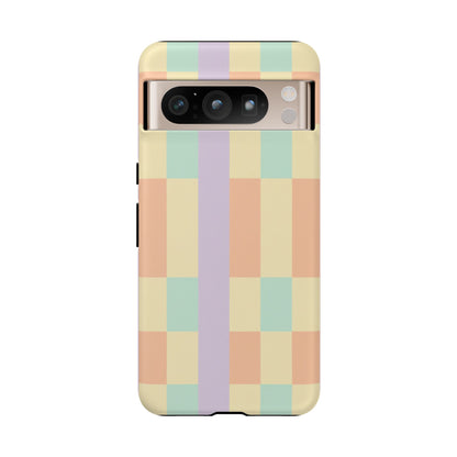 Pastel Checkered Phone Case — Retro Stripe Tough Case
