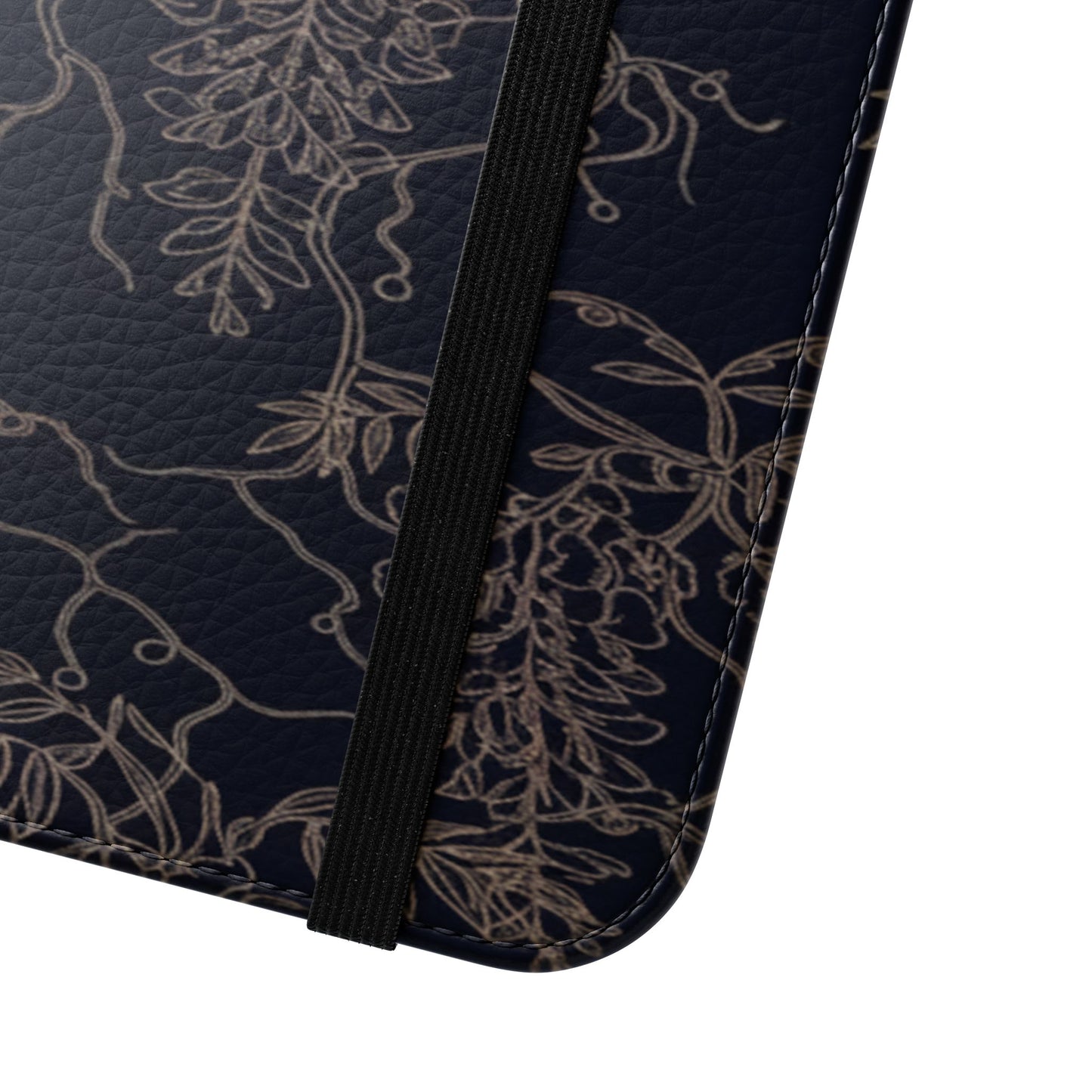 Botanical Noir Flip Phone Case — Dark Floral Wallet Cover with Card Slots
