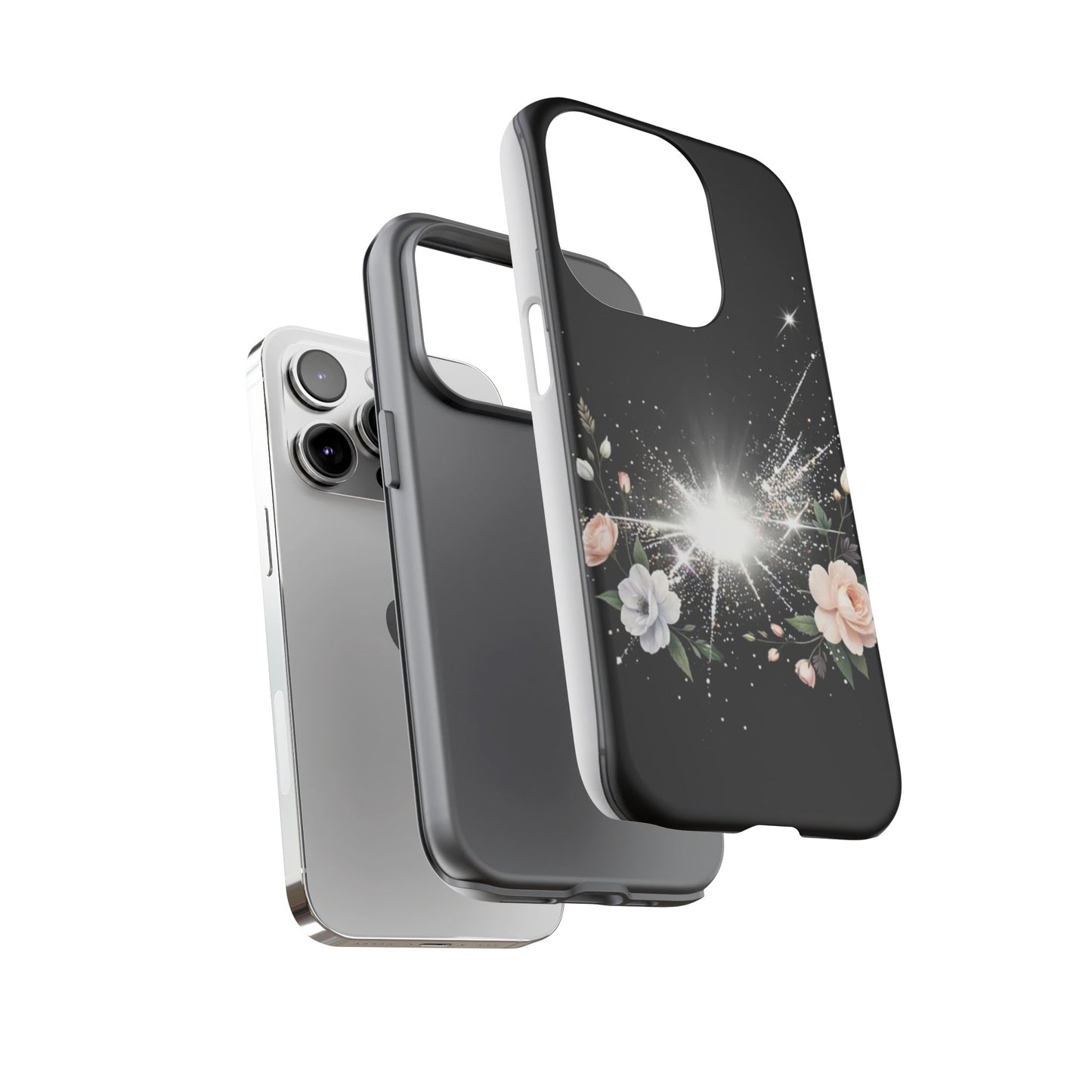 Floral Burst Phone Case — Protective Black Sparkle Design