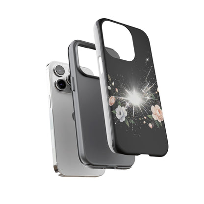 Floral Burst Phone Case — Protective Black Sparkle Design