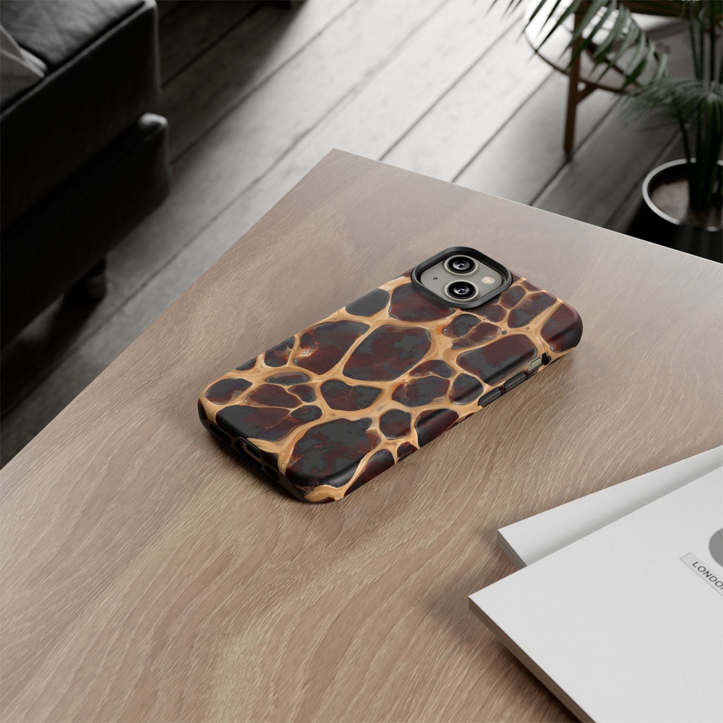 Phone Case — Brown Leather Dot Texture Rugged Protective Cover