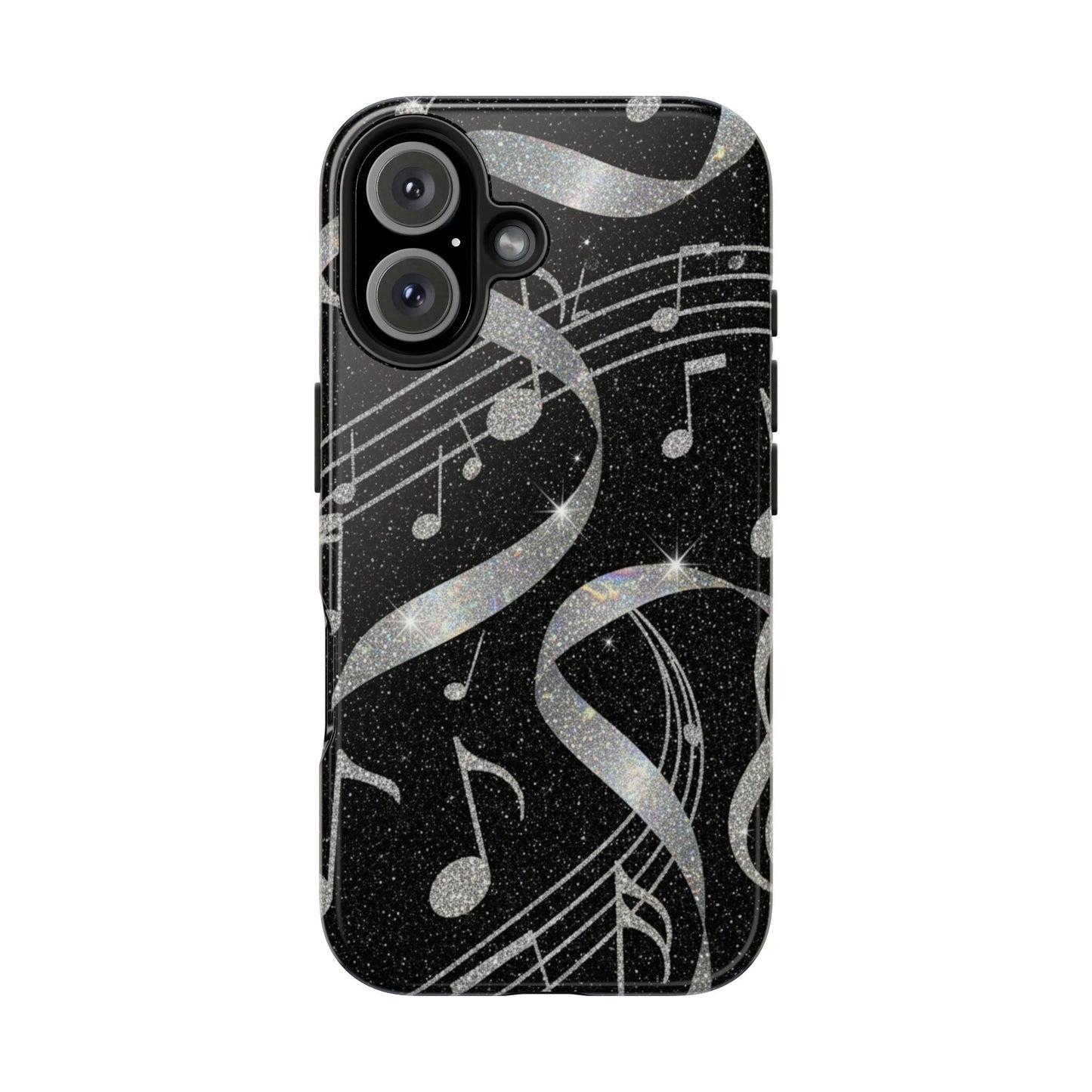 Musical Notes Tough Phone Case – Glitter Black Musician Phone Cover