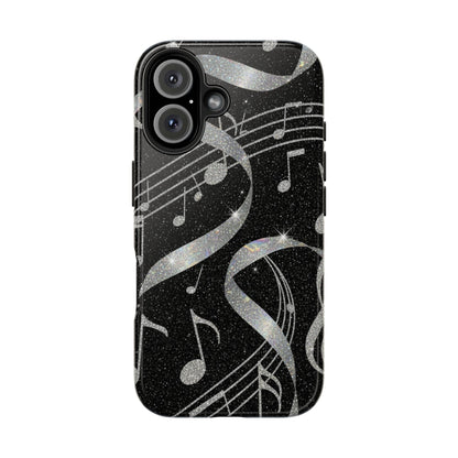 Musical Notes Tough Phone Case – Glitter Black Musician Phone Cover